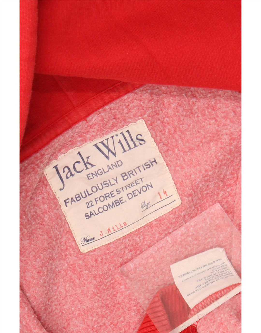 Jack Wills Damen-Kapuzenpullover mit grafischem Reißverschluss, UK 14, Größe L, Rot, Baumwolle