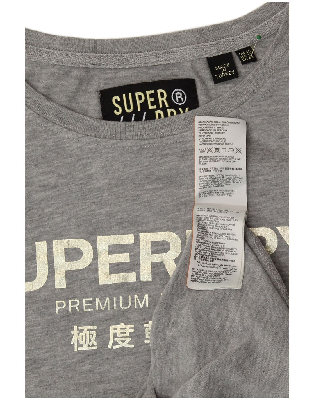 SUPERDRY Übergroßes Grafik-T-Shirt-Oberteil für Damen, UK 16, Größe L, Grau, Baumwolle