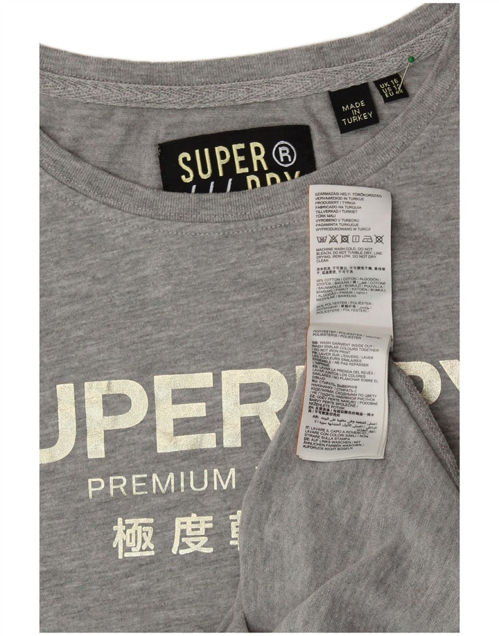 SUPERDRY Übergroßes Grafik-T-Shirt-Oberteil für Damen, UK 16, Größe L, Grau, Baumwolle