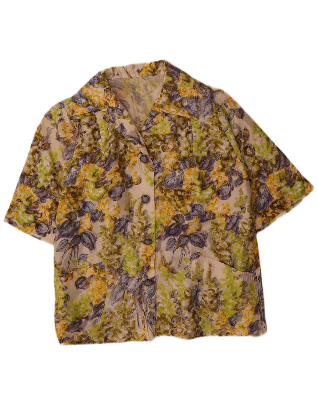 VINTAGE Damen 4-Knopf-Blazerjacke UK 16 Großes mehrfarbiges Blumenmuster