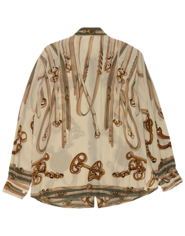 Vintage Damen Hemdbluse mit abstraktem Muster IT 46 Großes Beige Acetat