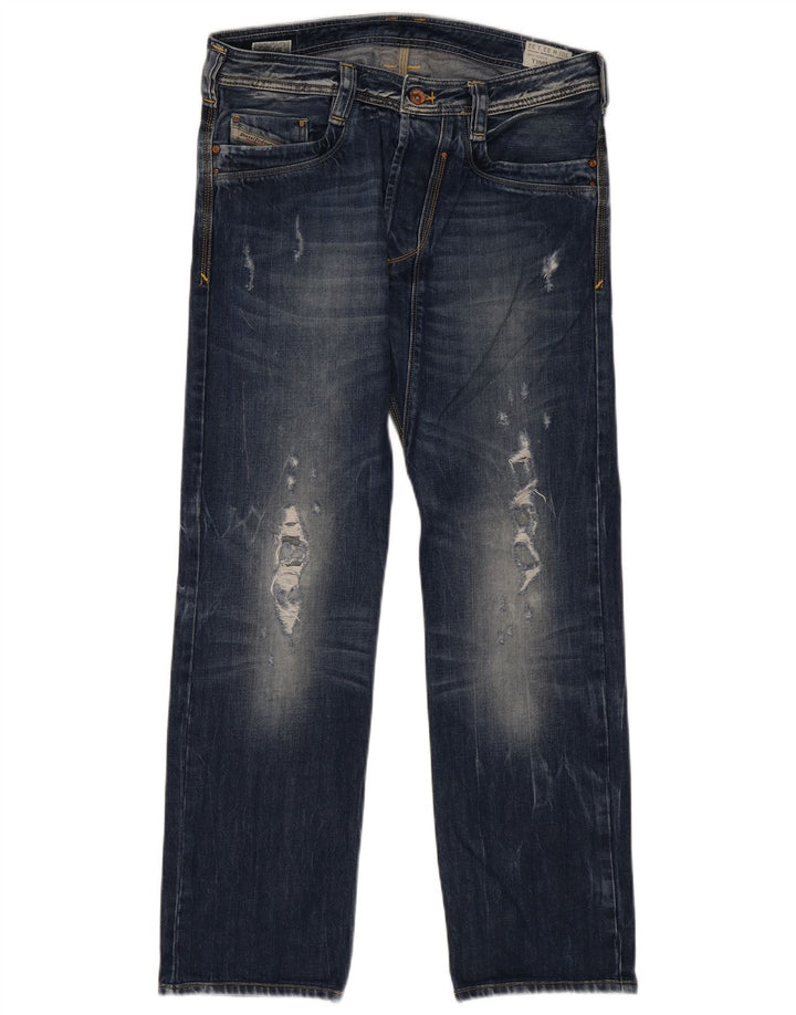 Diesel Herren Timmen Distressed Regular Straight Jeans W33 L32 Blaue Baumwolle