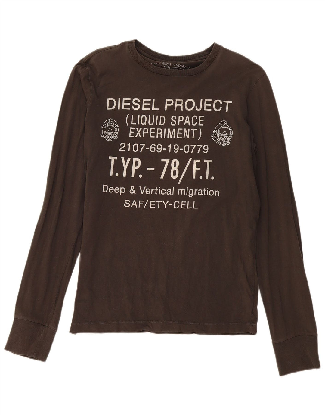 Diesel Herren Grafik-Oberteil, langärmelig, groß, Khaki, Baumwolle