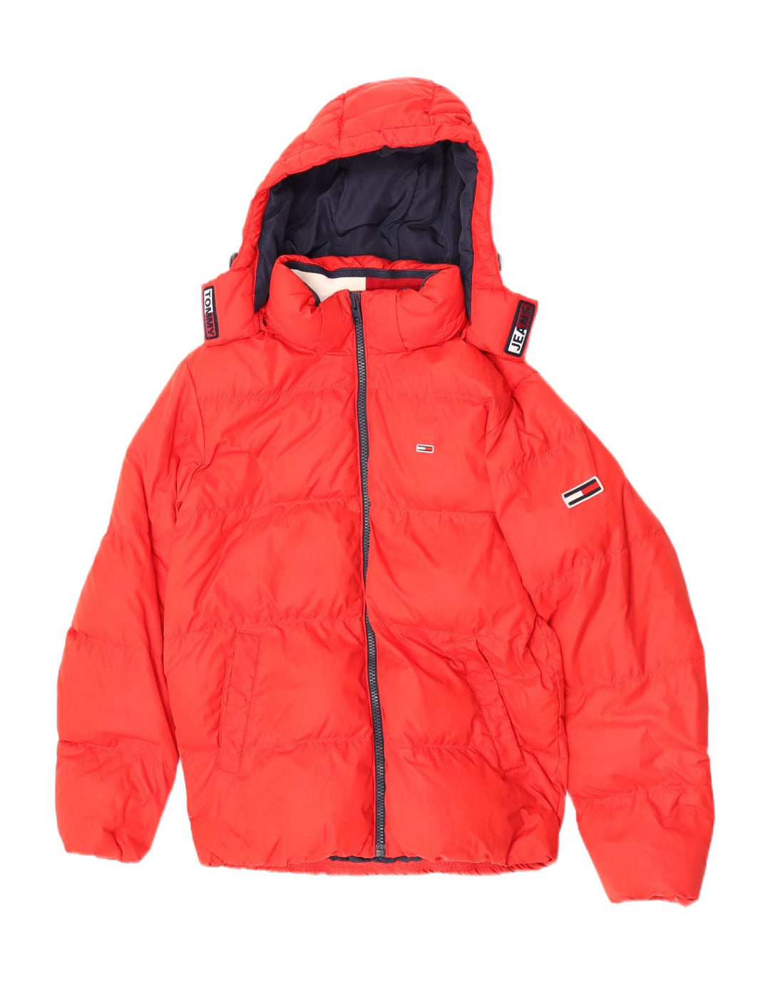 Tommy Hilfiger Herren-Jacke mit Kapuze, gepolstert, UK 40, Größe L, Rot, Polyester