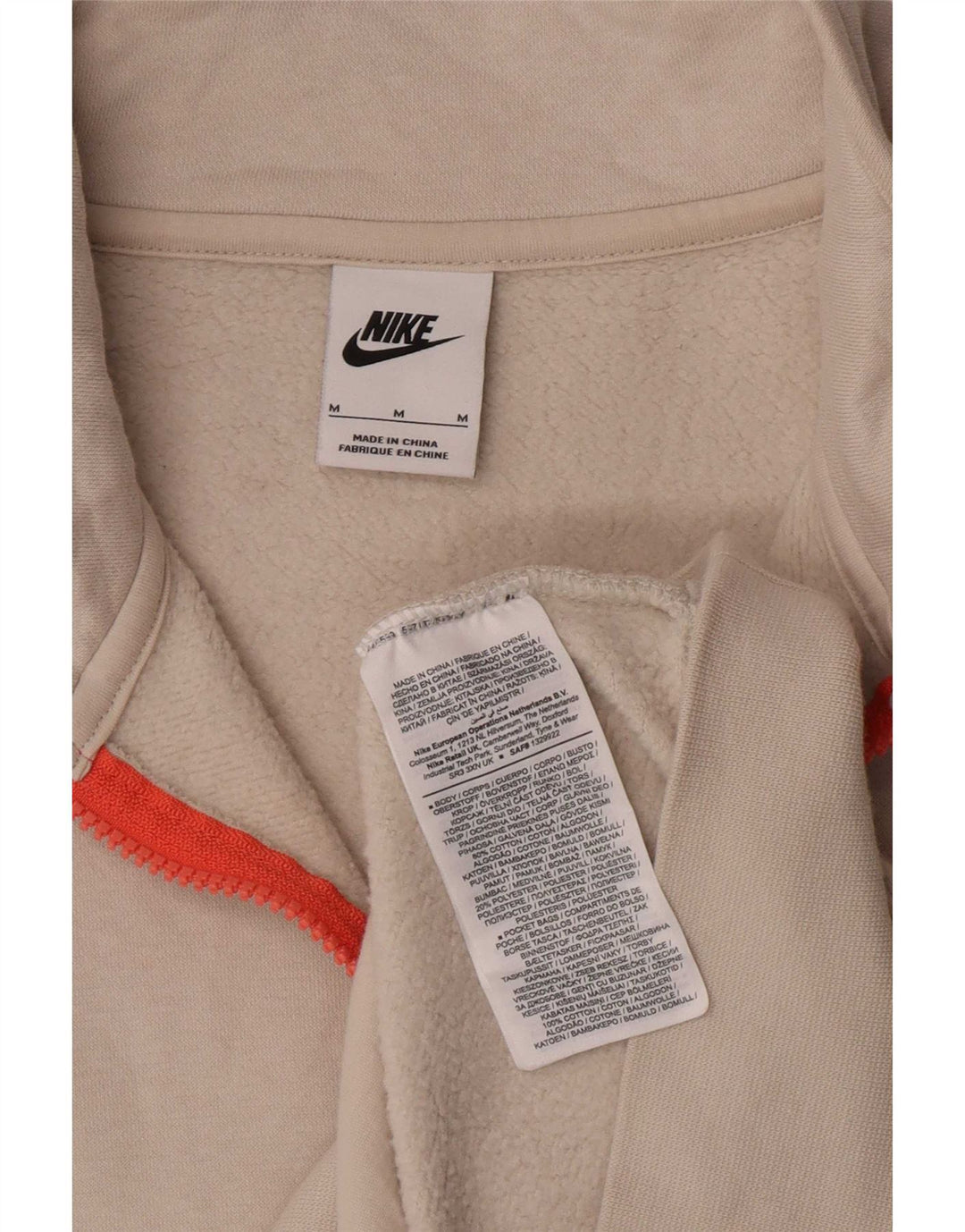 Nike Herren-Sweatshirt mit Reißverschluss am Hals, mittlere, cremefarbene Baumwolle