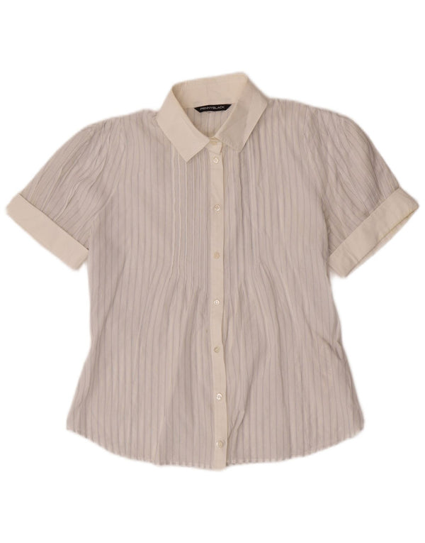Penny Black Damen Kurzarmhemd UK 10 Small Off White Gestreifte Baumwolle