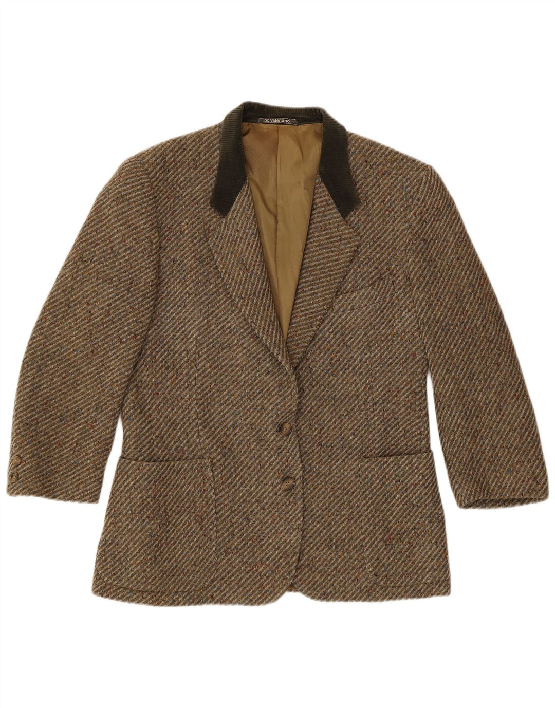 Valentino Damen-Blazerjacke mit 2 Knöpfen, Gr. 16, groß, Khaki, Fischgrätenmuster