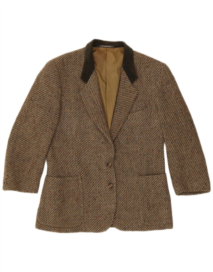 Valentino Damen-Blazerjacke mit 2 Knöpfen, Gr. 16, groß, Khaki, Fischgrätenmuster