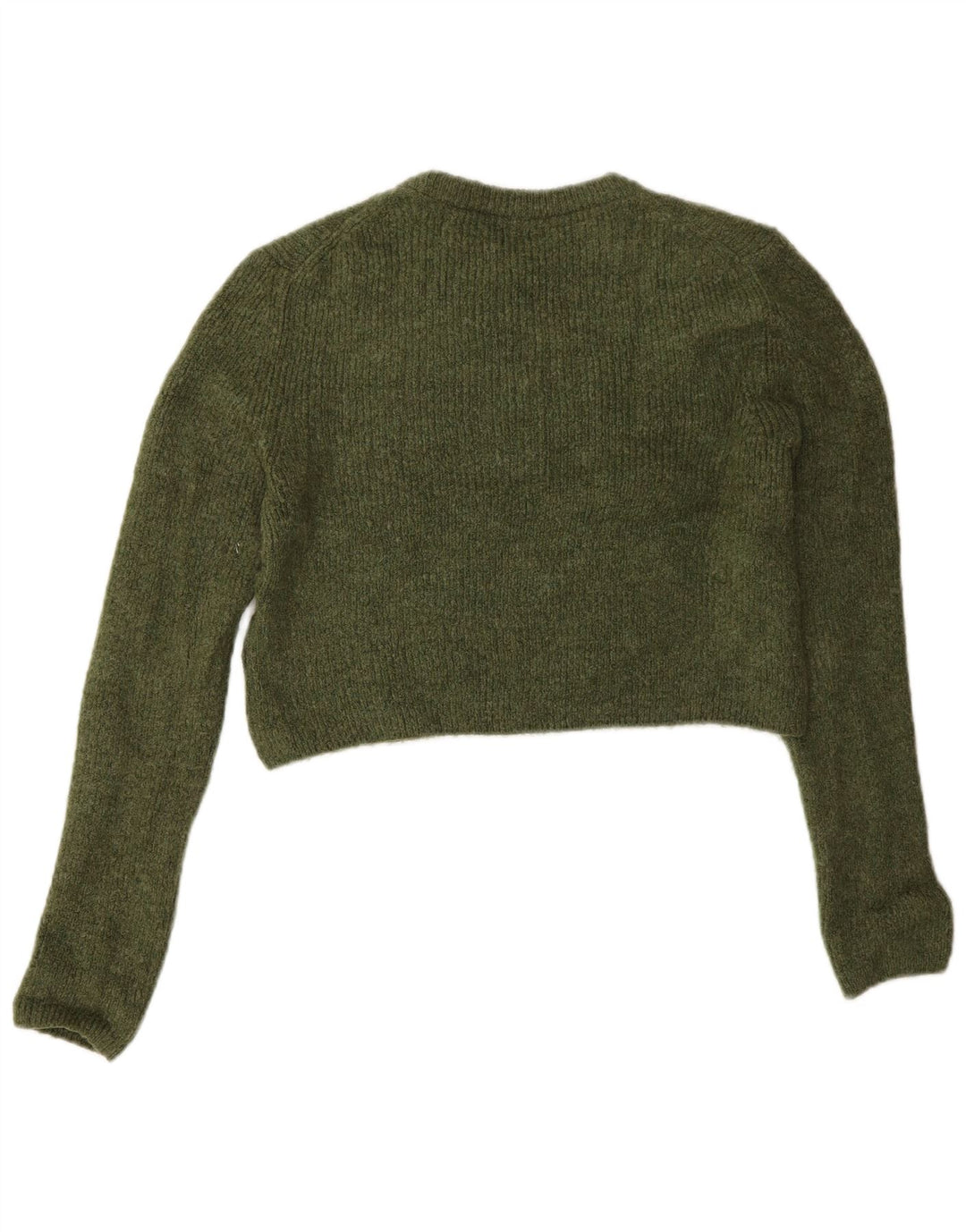 ZARA Damen Crop Crew Neck Pullover Pullover UK 8 Small Grünes Acryl