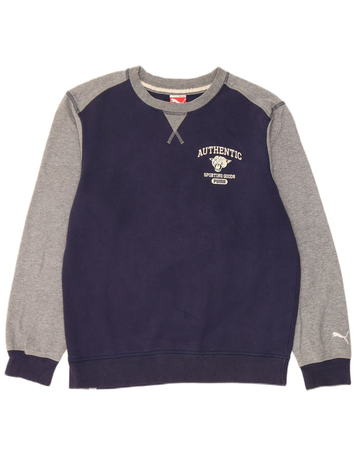 Puma Herren Grafik-Sweatshirt-Pullover aus mittelblauer, marineblauer Colourblock-Baumwolle