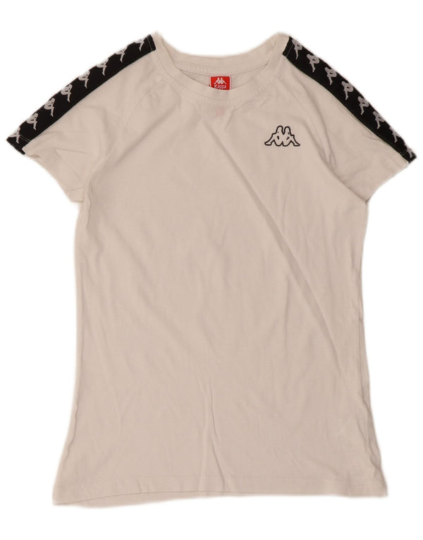 Kappa Damen Grafik-T-Shirt-Oberteil UK 12 Mittelweiße Colourblock-Baumwolle