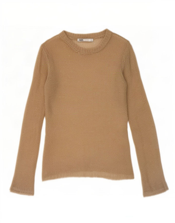 Zara Damen Durchsichtiges Top Langarm UK 10 Small Beige