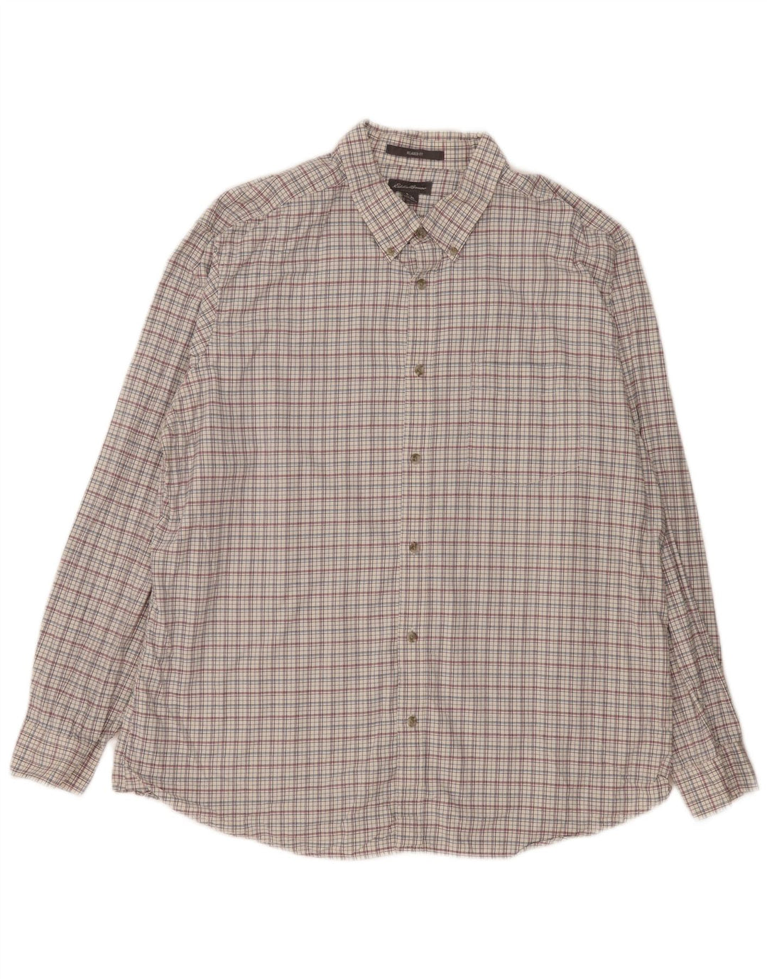 Eddie Bauer Herren-Hemd mit entspannter Passform, XL, weiß kariert, Baumwolle