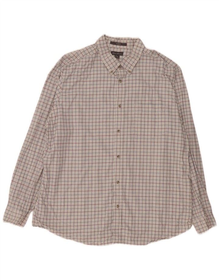Eddie Bauer Herren-Hemd mit entspannter Passform, XL, weiß kariert, Baumwolle