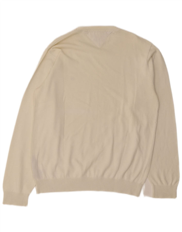 Tommy Hilfiger Herren-Pullover mit Rundhalsausschnitt, groß, aus weißer Baumwolle