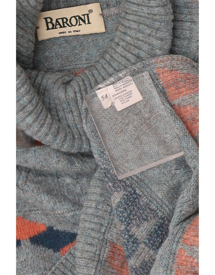 Baroni Rollkragenpullover für Herren, Größe 54, XL, blaue geometrische Wolle