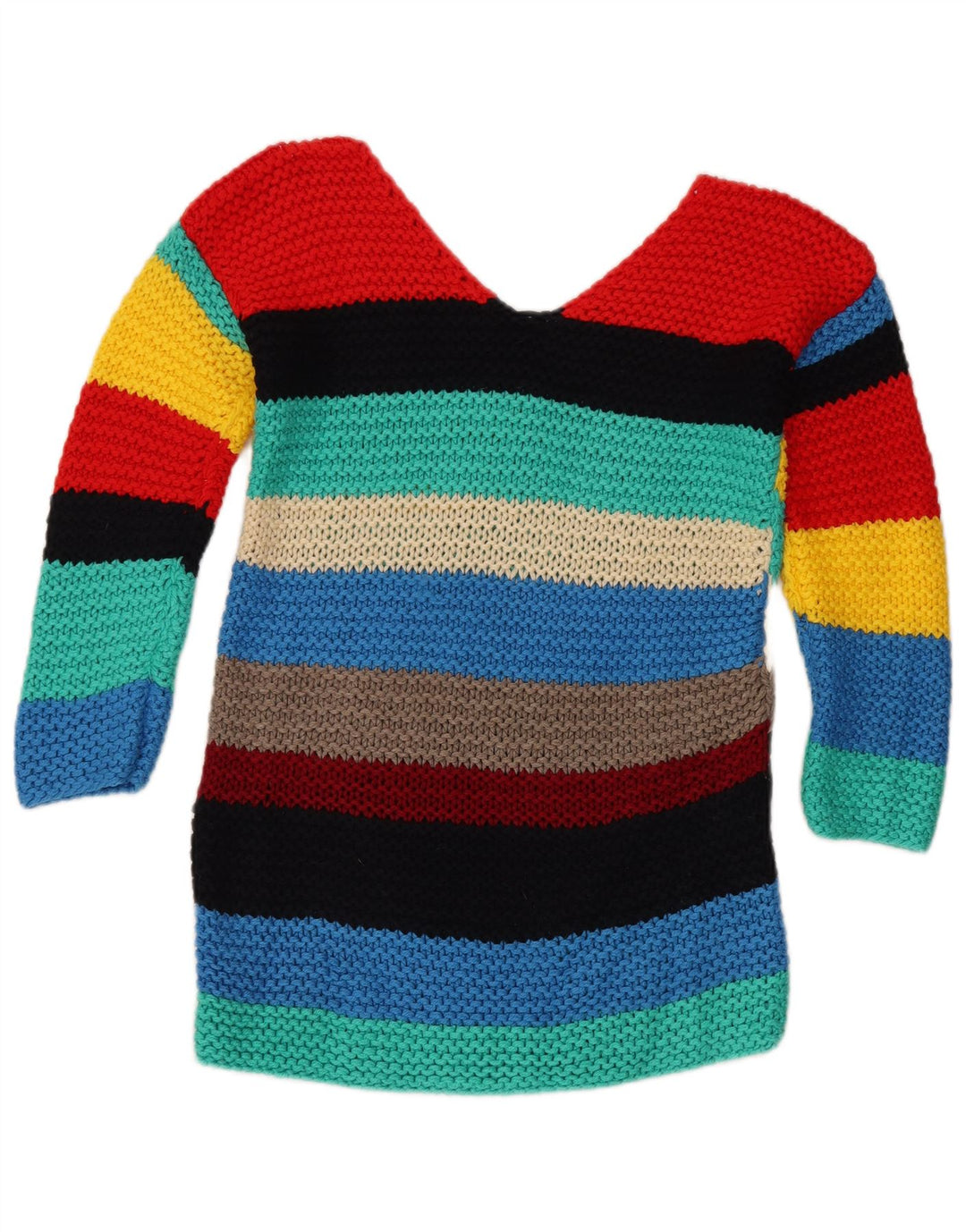 Vintage Damen V-Ausschnitt Pullover Pullover UK 12 Medium Bunt gestreift