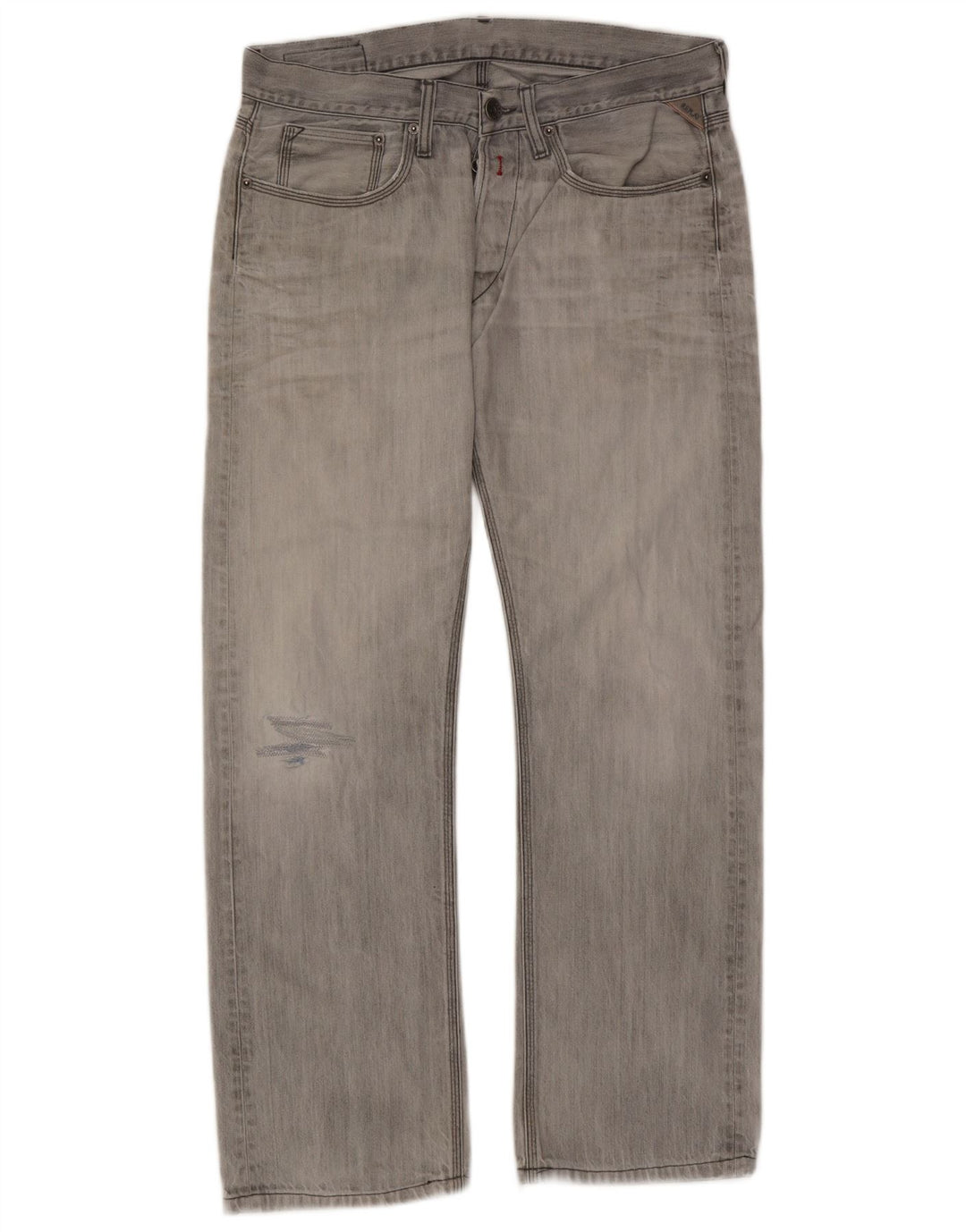 Replay Herren Distressed Straight Jeans W33 L32 Graue Baumwolle