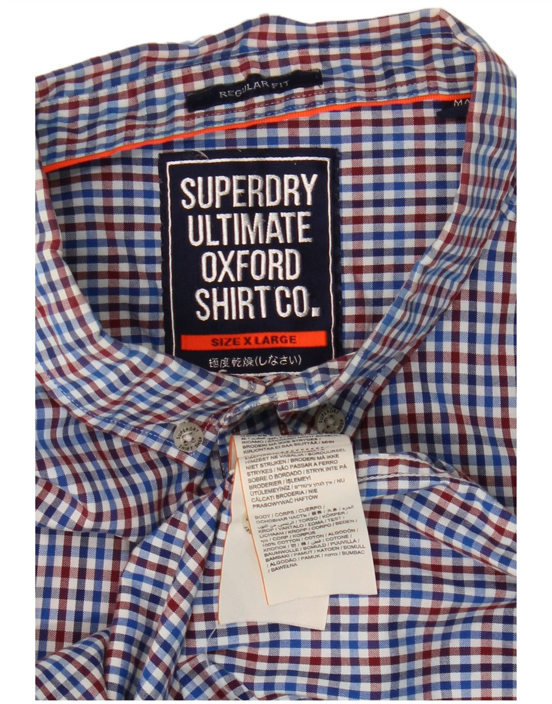Superdry Herren-Hemd mit normaler Passform, XL, blau, Gingham-Baumwolle