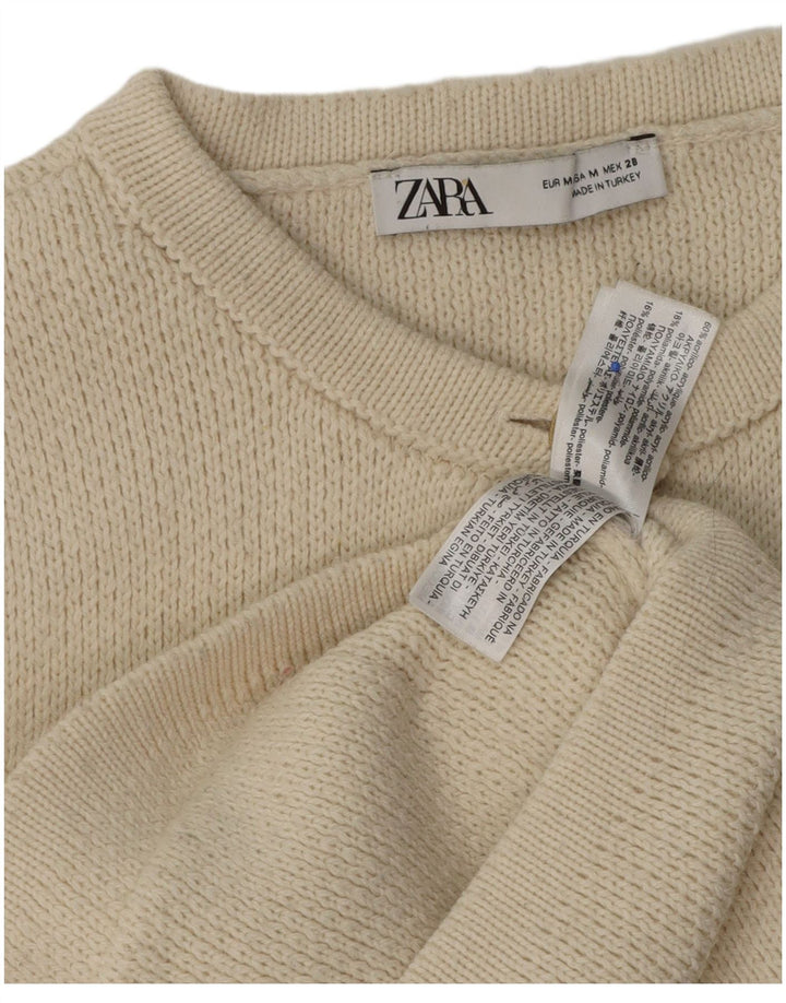 Zara Damen Crop Cardigan Pullover UK 14 Medium Off White