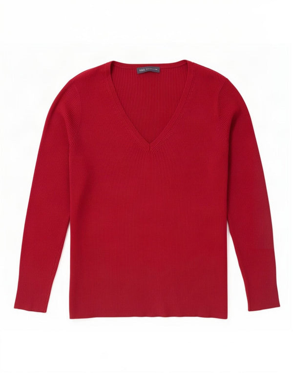 Marks & Spencer Womens V-Neck Jumper Sweater UK 20 2XL Burgundy Viscose