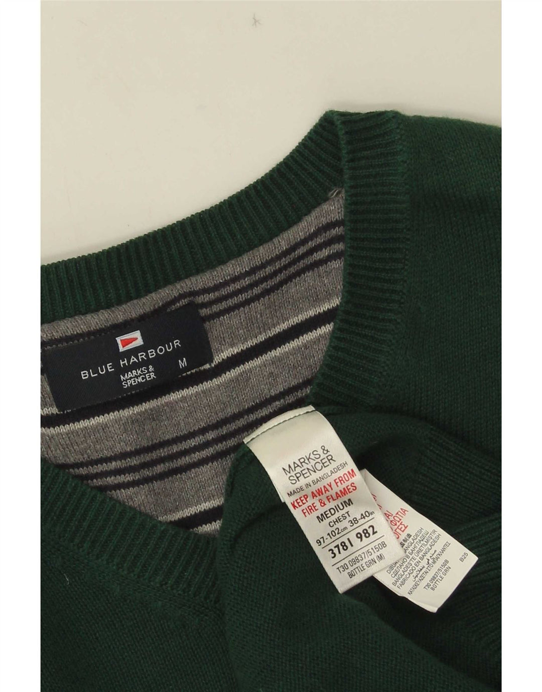 Marks & Spencer Herren Blauer Harbor-Pullover mit V-Ausschnitt aus mittelgrüner Baumwolle