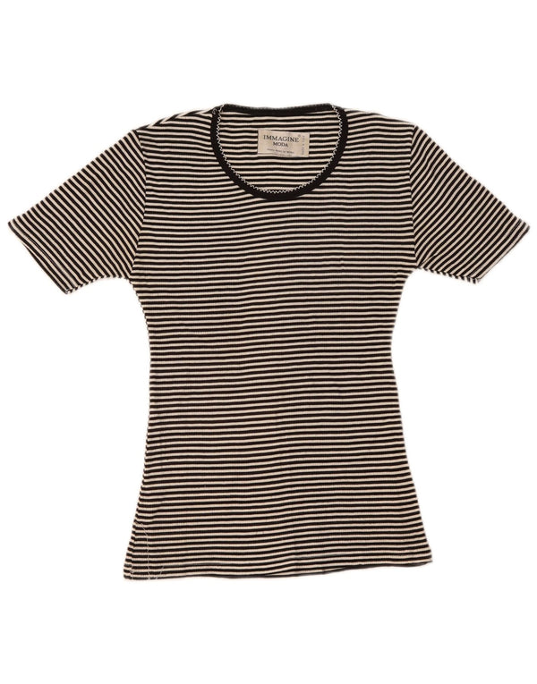 Vintage Damen T-Shirt Top UK 10 Small Schwarz gestreift
