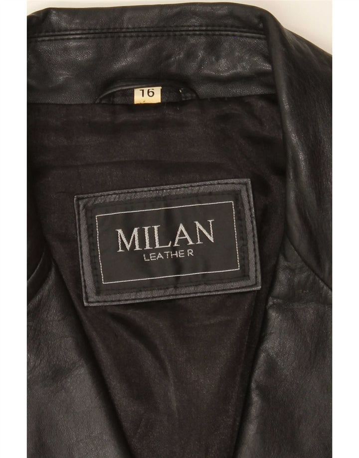 Milan Damen-Blazerjacke aus Leder mit 2 Knöpfen, Gr. 16, Schwarz