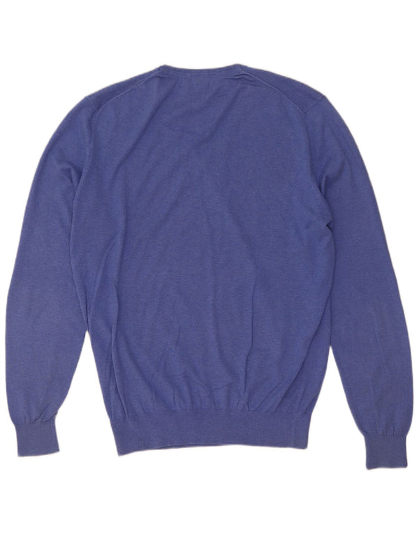 Massimo Dutti Mens V-Neck Jumper Sweater Medium Blue Cotton