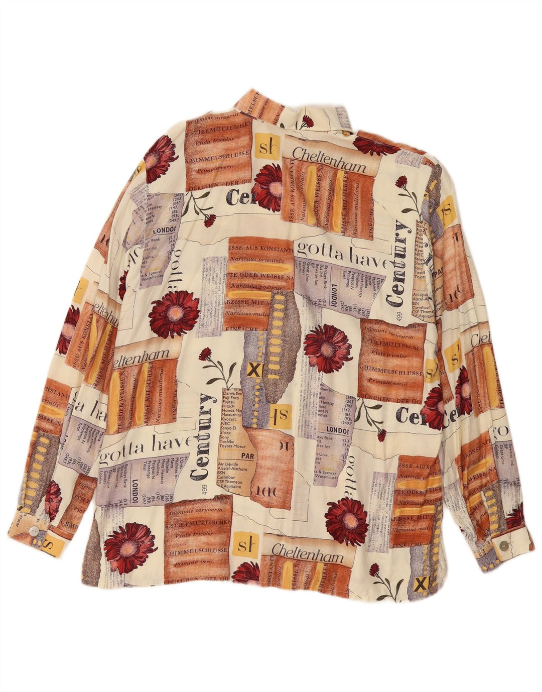 Vintage Damen Grafik-Hemdbluse EU 40 Mittelbeige Patchwork-Viskose
