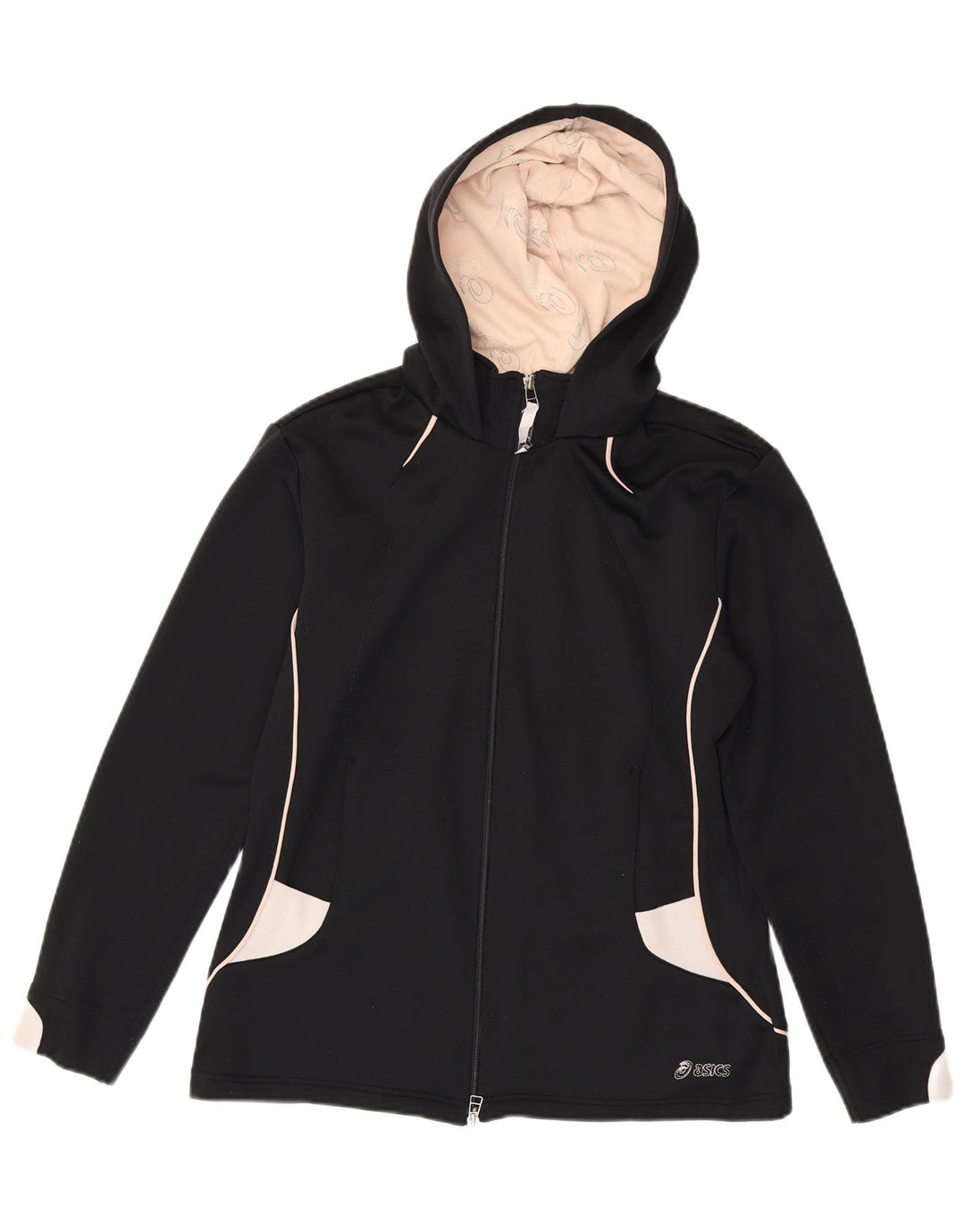 Asics Damen-Kapuzenpullover mit Reißverschluss, UK 14, Mittelschwarz, Farbblock