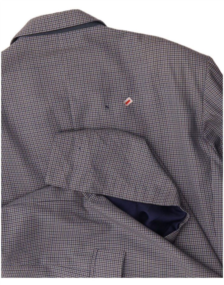 VINTAGE Herren 2-Knopf-Blazerjacke IT 50 Große blau karierte Wolle