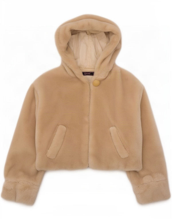 Vintage Damen Übergroße Kunstfelljacke mit Kapuze UK 20 2XL Beige Acryl