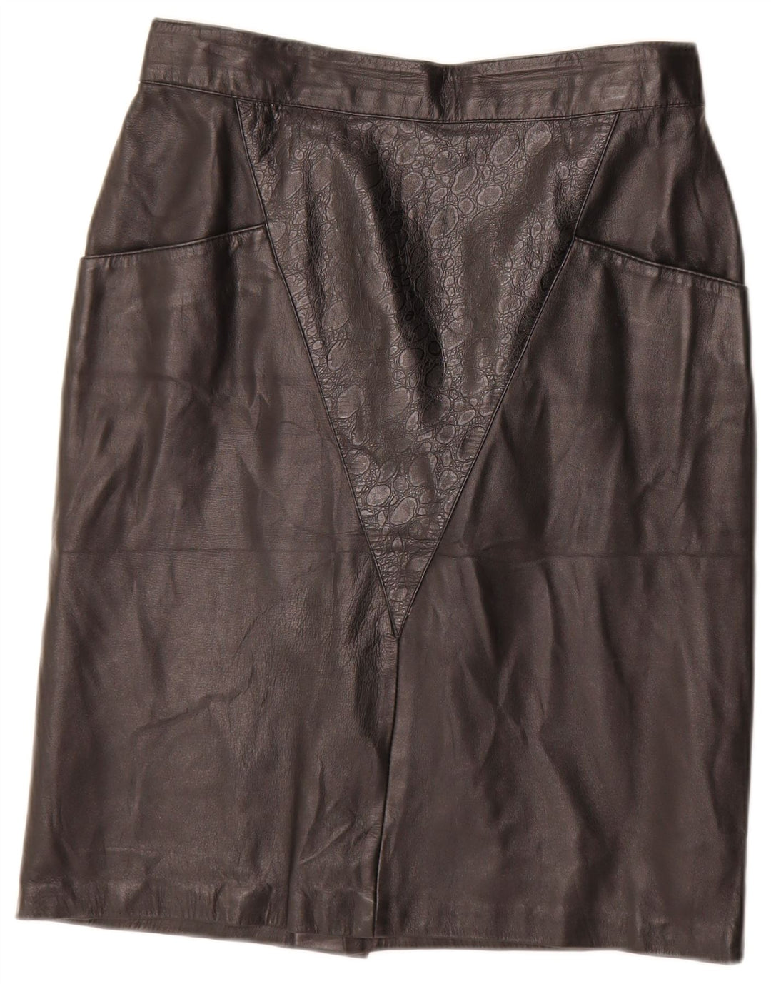 Vintage Damen Lederrock IT 44 Medium W28 Schwarzes geometrisches Leder