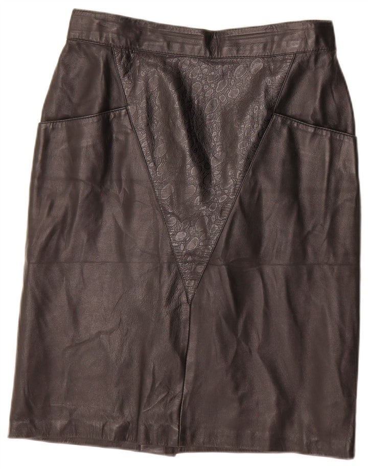 Vintage Damen Lederrock IT 44 Medium W28 Schwarzes geometrisches Leder