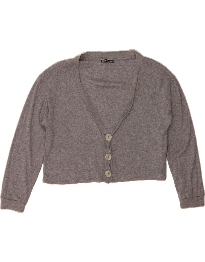 ZARA Womens Crop Cardigan Sweater UK 14 Medium Grey Polyamide Vintage Zara and Second-Hand Zara from Messina Hembry 