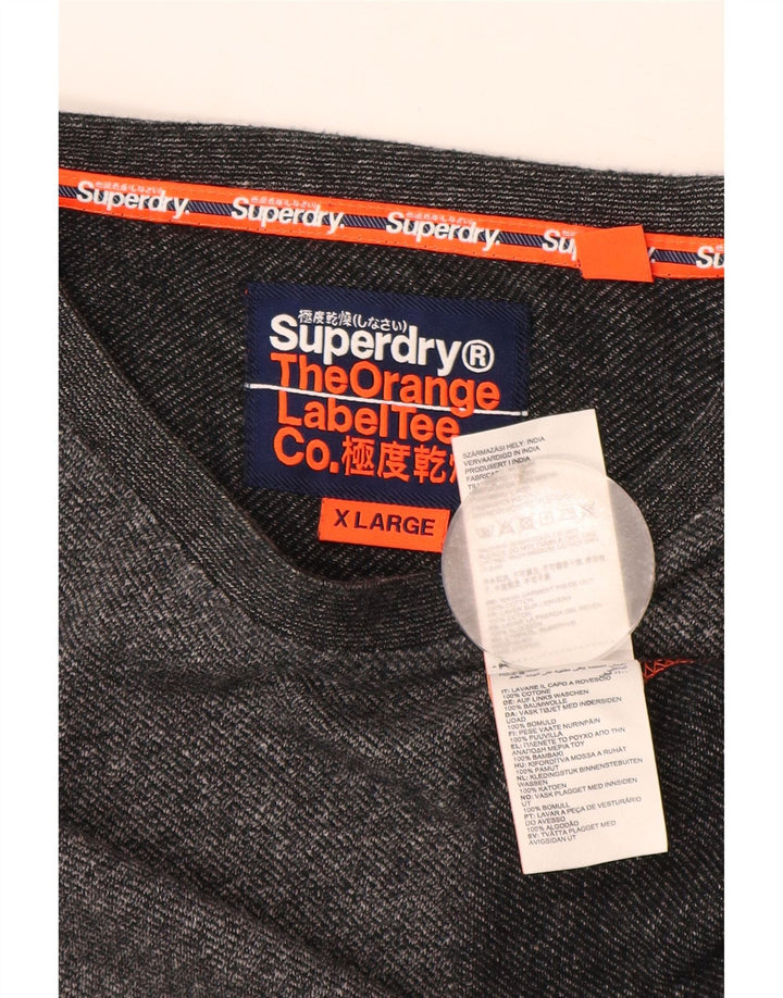 Superdry Herren-Oberteil, langärmelig, XL, grau gefleckte Baumwolle