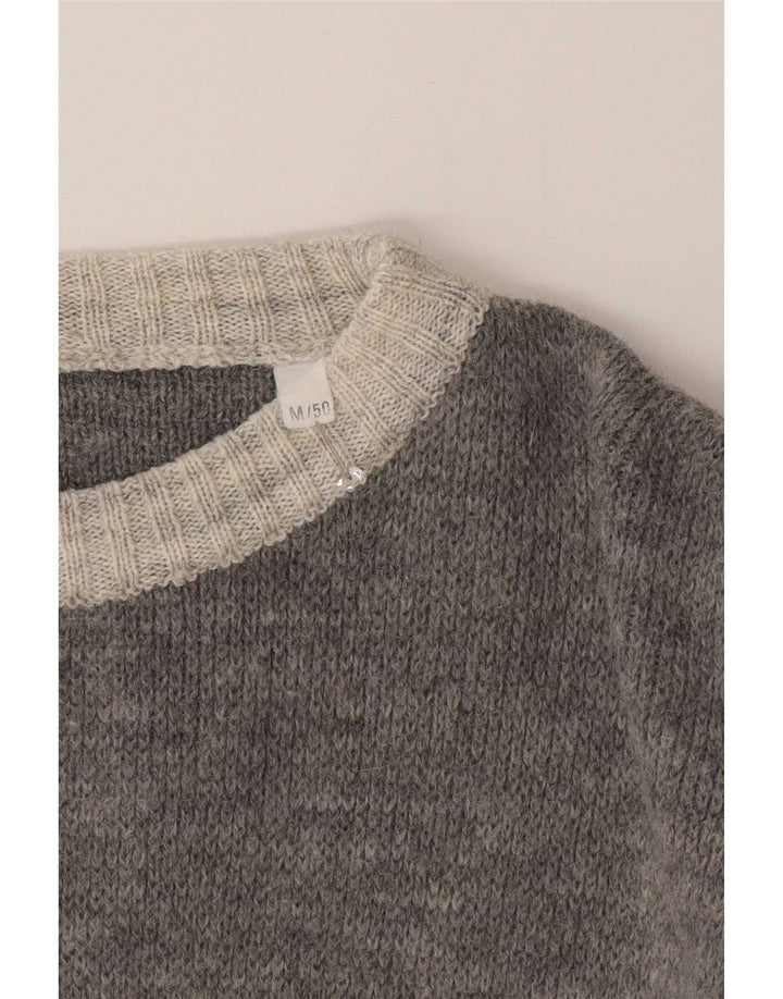 Vintage Herren-Pullover mit Rundhalsausschnitt, EU 50, Mittelgrau, Farbblock-Klassiker