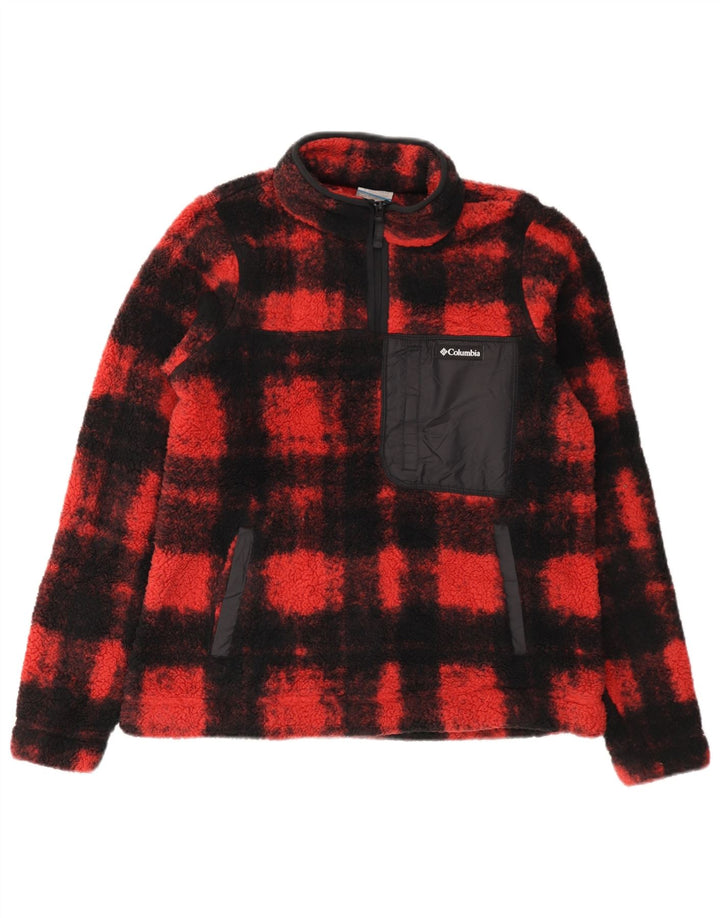 COLUMBIA Damen-Fleecepullover mit Reißverschluss am Hals, UK 14, mittelrot, kariert, Polyester