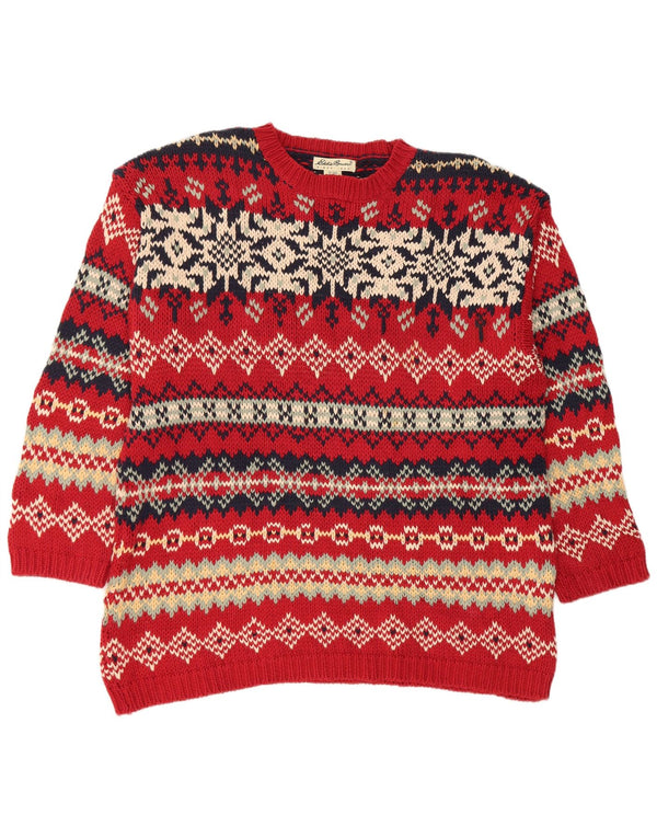 Eddie Bauer Damen-Pullover mit Rundhalsausschnitt, Gr. 18, XL, Rot, Fair-Isle-Baumwolle