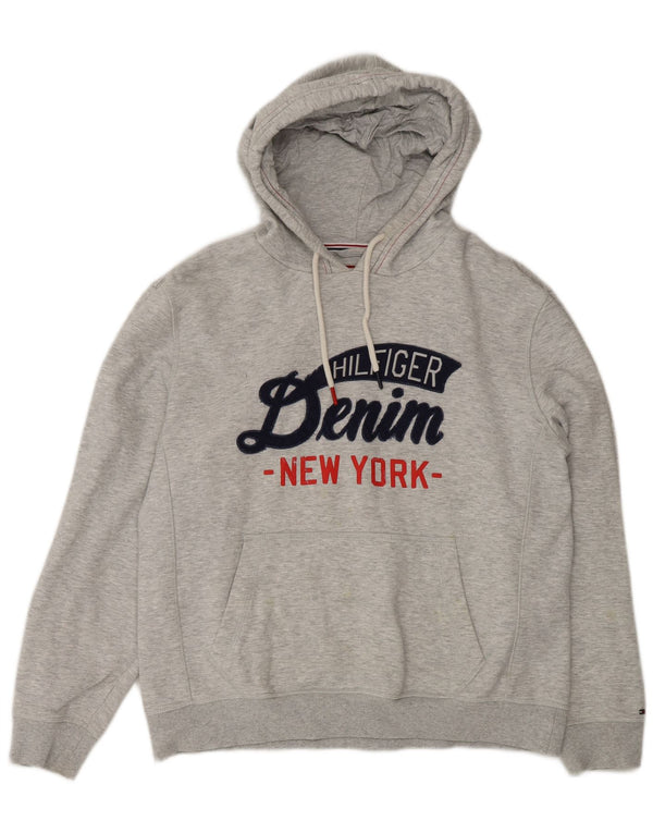 Tommy Hilfiger Damen-Pullover mit grafischem Kapuzenpullover, Gr. 16, Größe L, Grau, Baumwolle