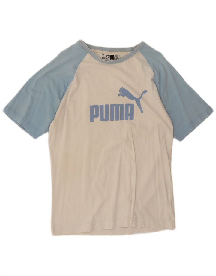 Puma Herren-T-Shirt mit Grafik, Größe L, Weiß, Farbblock