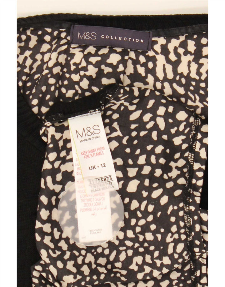 Marks & Spencer Damen Top Langarm UK 12 Medium Schwarz Animal Print