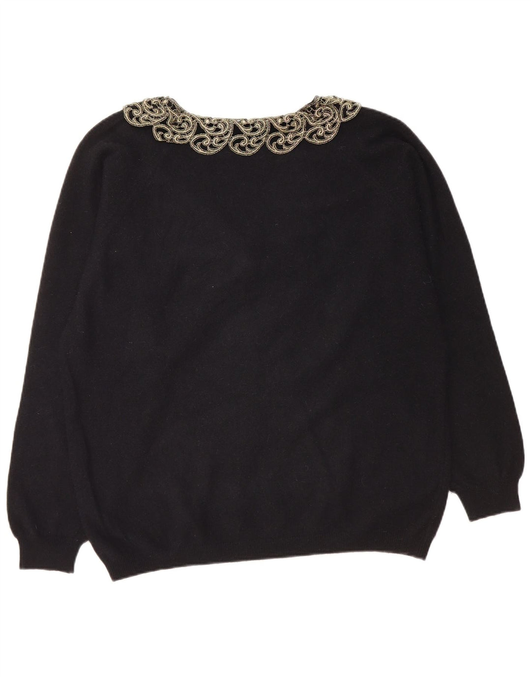 LETIZIA L. Damen-Pullover mit V-Ausschnitt, UK 16, Größe L, schwarze Paisley-Wolle