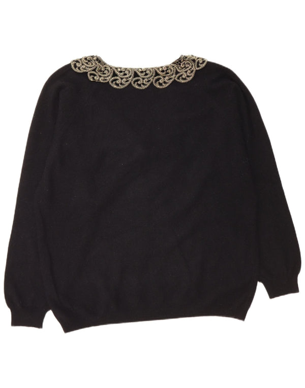 LETIZIA L. Damen-Pullover mit V-Ausschnitt, UK 16, Größe L, schwarze Paisley-Wolle