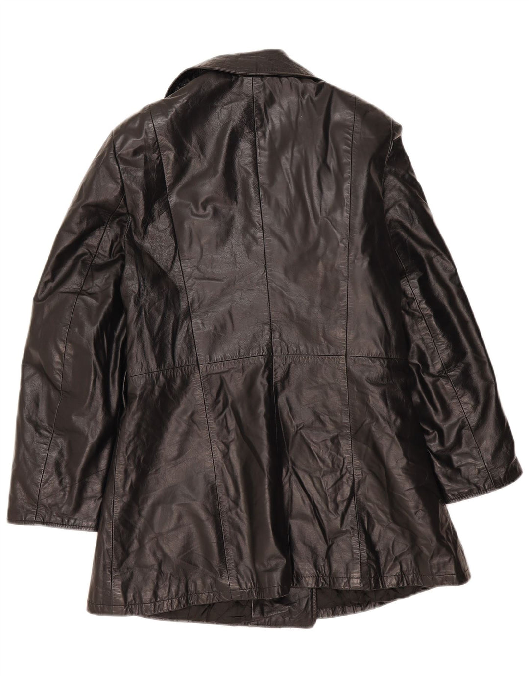 Vintage Damen Zweireihiger Ledermantel IT 44 Mittelschwarz