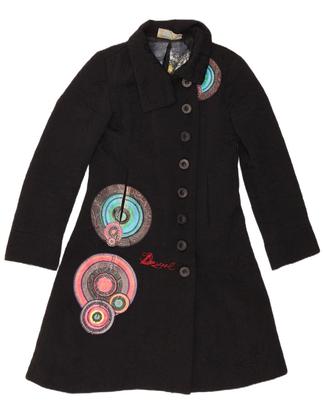 DESIGUAL Damen-Mantel mit abstraktem Muster, EU 40, mittelschwarze Baumwolle