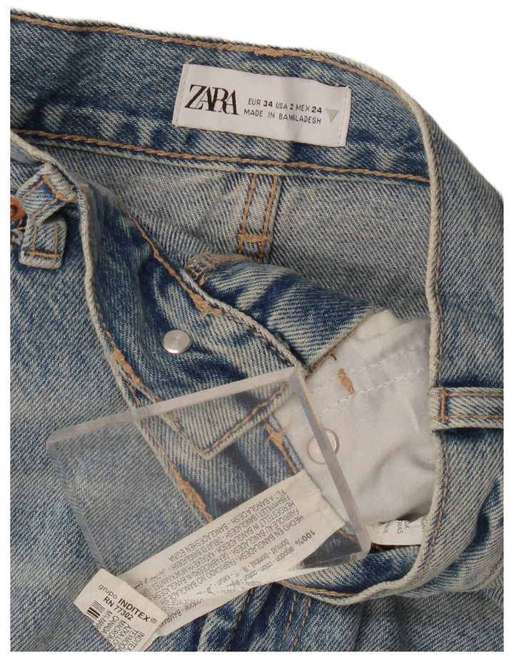 ZARA Damen-Jeansshorts im Used-Look mit hoher Taille, EU 34, 2XS W24, blaue Baumwolle