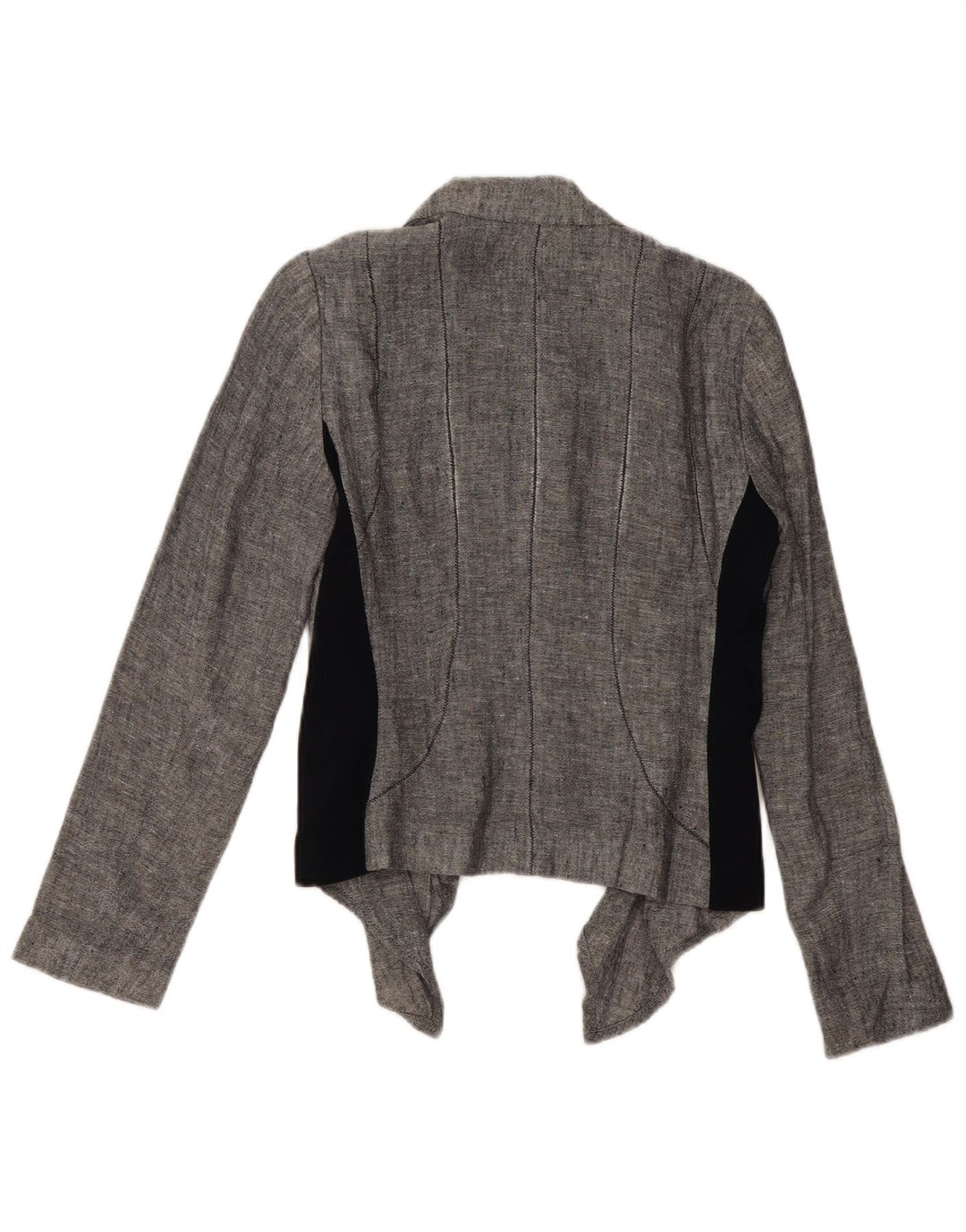 ZARA Damen-Blazer mit Krawatte vorne, UK 14, mittelgraues Colourblock-Leinen