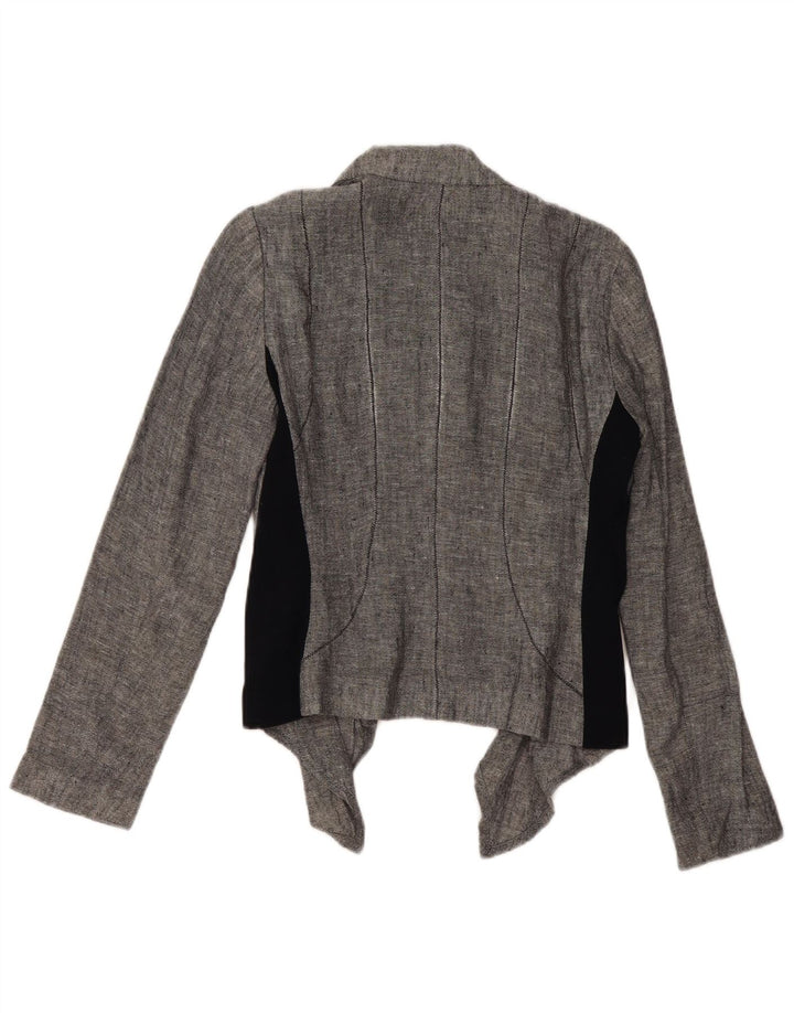 ZARA Damen-Blazer mit Krawatte vorne, UK 14, mittelgraues Colourblock-Leinen